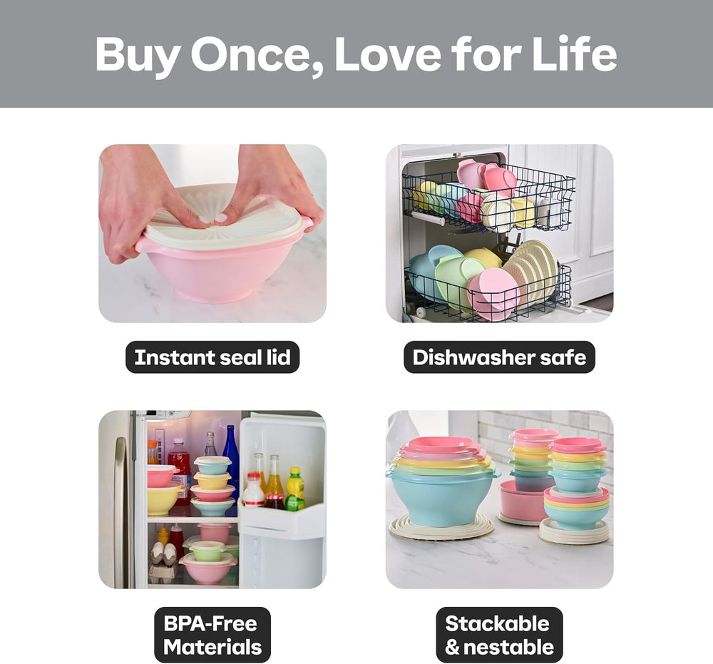 Sunburst Heritage Nesting Bowls & Canister Set, Airtight Press‑Seal Food Storage Vessels